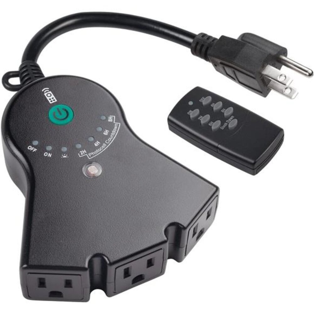Dusk to Dawn Light Sensor Timer,100FT Range Remote Control with 3Grounded Outlet